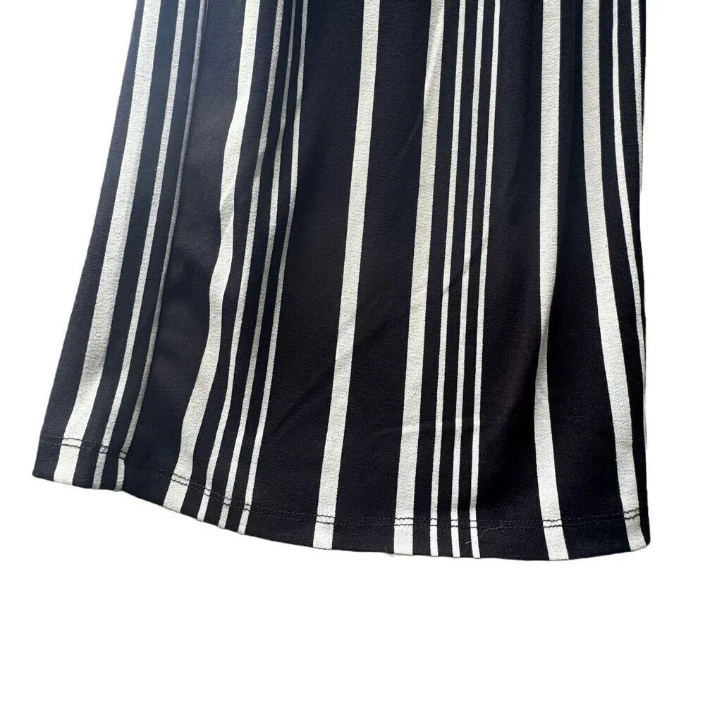French Laundry Wide Leg Cropped Pants M Black & White Striped Elastic Waist